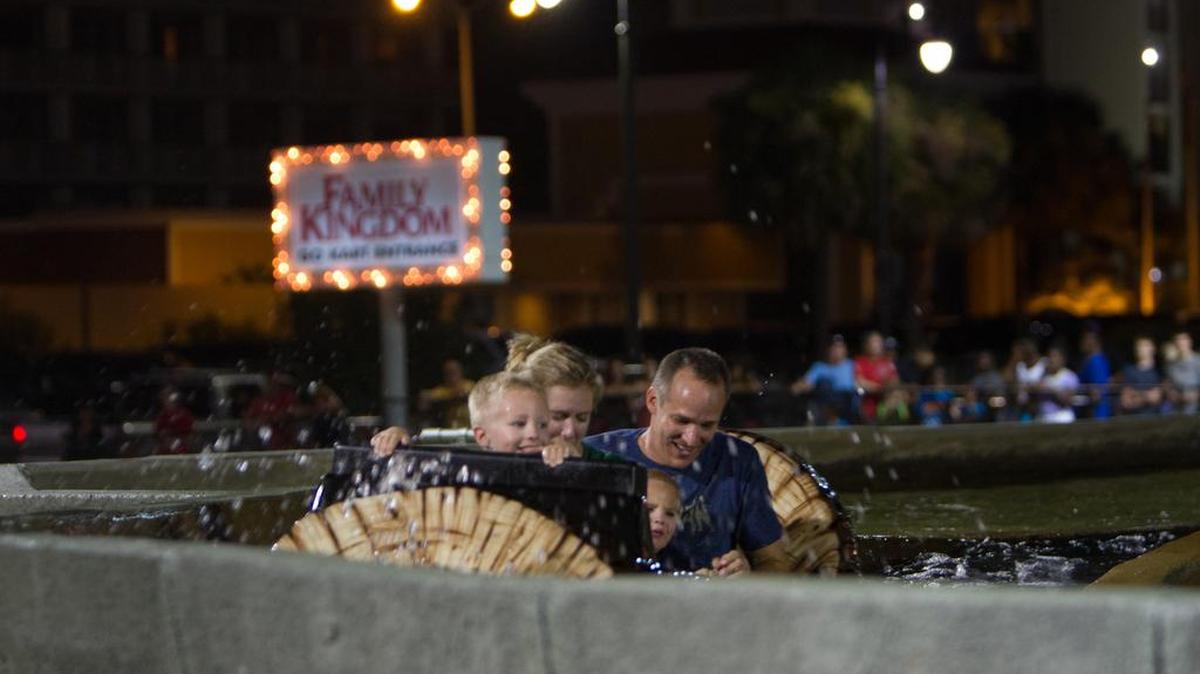Family Kingdom Amusement Park in Myrtle Beach, open daily from Thursday through April 10 to start 2016, includes the Log Flume water ride.