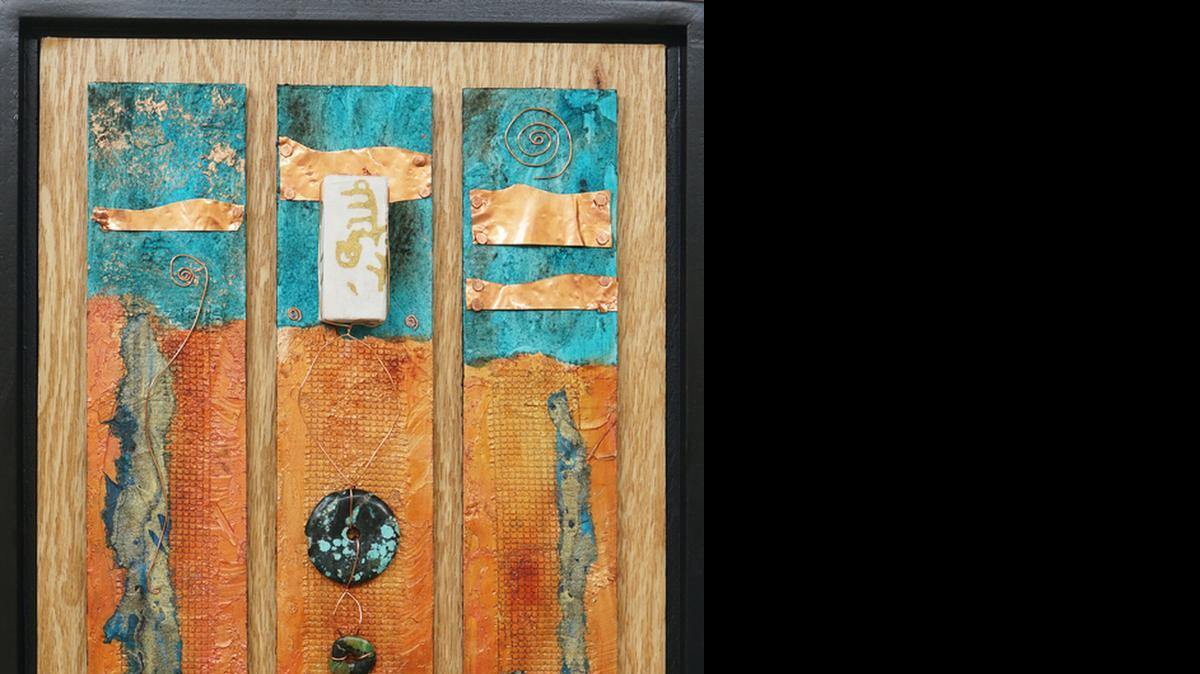 
This photo shows “Turn of the Wheel,” in mixed media, part of Jill Hope’s “Fusion” exhibit, July 8-Aug. 1 at Sunset River Marketplace in Calabash, N.C.
