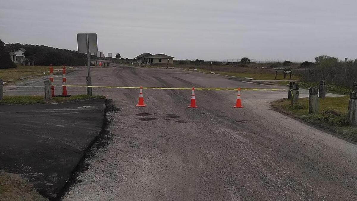 This photo looking north from the pier parking lot area at Myrtle Beach State Park shows preparations this past winter before resurfacing of the road and north beach parking area, addressing pavement that had been in place, weathering wear and tear for an estimated 30 years.