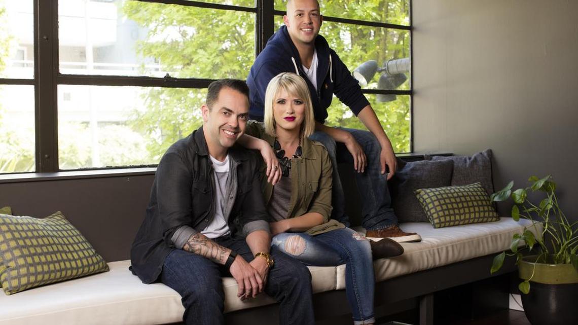 Hear the “Brooke & Jubal” radio show, 6-10 a.m. Mondays-Fridays on WMYB-FM “Energy” 92.1 of Myrtle Beach. The syndicated show is based in Seattle, with (from left) Jubal Flagg, Brooke Fox, and Jose Balanos (sitting up top), a comedian.