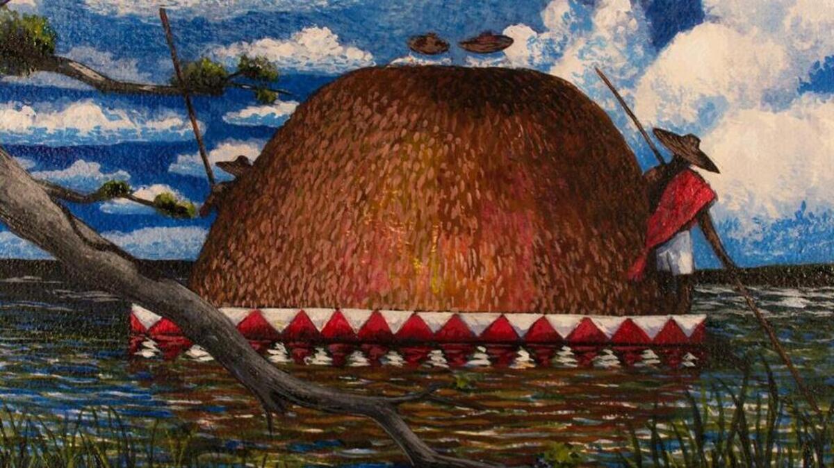 This photo shows “Loaded Rice Barge,” an acrylic work in “Rice: Paintings by Jonathan Green,” one of four exhibits at the Franklin G. Burroughs-Simeon B. Chapin Art Museum, 3100 S. Ocean Blvd., Myrtle Beach, across from Midway Par 3 Golf and Springmaid Beach Resort.