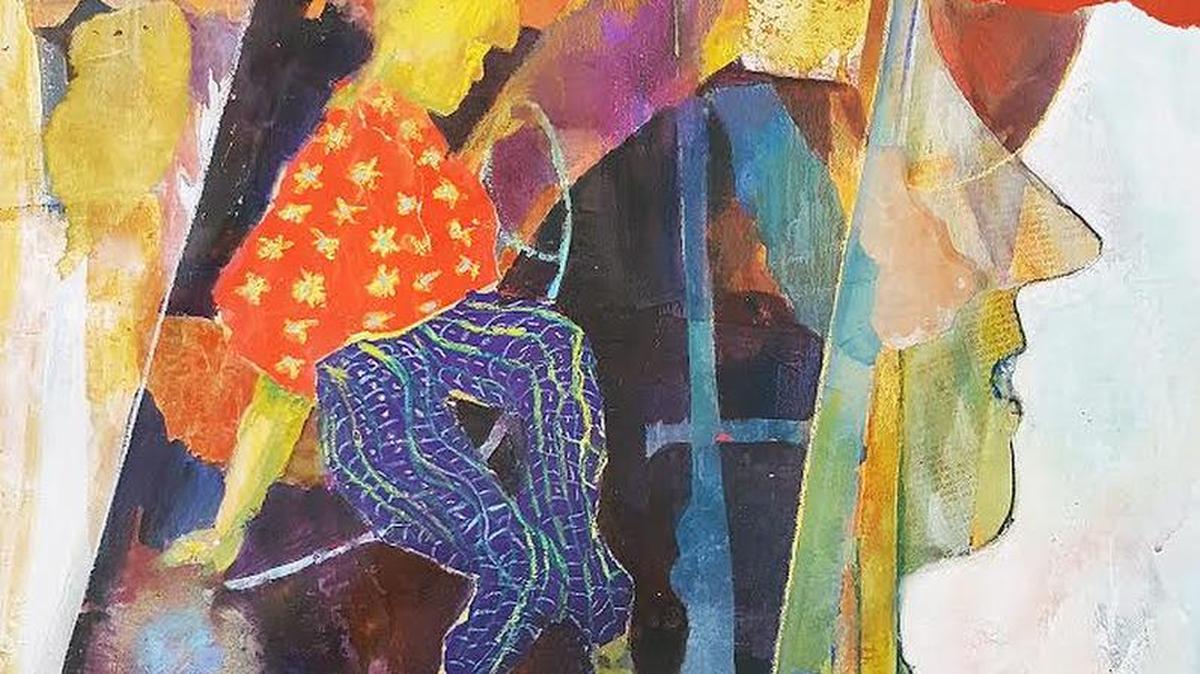 This photo shows “Perilously Perched,” a mixed media collage by Jane Staszak, one of eight painters whose works make up the “Out of the Box” exhibit, through Dec. 3 – also with a reception 2-5 p.m. Saturday – at Sunset River Marketplace, 10283 Beach Drive S.W. (N.C. 179), Calabash, N.C. Details at 910-575-5999 or sunsetrivermarketplace.com.
