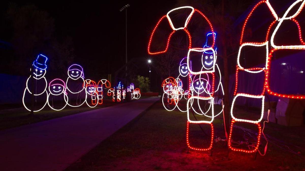 The “Christmas Wonderland” lights and festival are open nightly through Dec. 31 at the North Myrtle Beach Park & Sports Complex, at S.C. 90 and Robert Edge Parkway. Each of the ball fields boasts lighting displays.