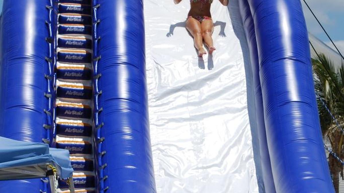 The Hipster XL inflatable beach slide – facing northward on the beach, and 40 feet tall, 27 feet wide, and about 175 feet long – is open10 a.m.-5 p.m. daily through Sept. 4, weather permitting, in North Myrtle Beach’s Ocean Park, at First Avenue South and Ocean Boulevard, one block south of Main Street. Details at 843-280-5570 or parks.nmb.us.