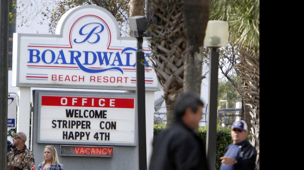 
A sign is used at Boardwalk Resort during filming for "Magic Mike XXL" along Ocean Boulevard on Tuesday, Nov. 4, 2014. Filming started at the Boardwalk Resort off the boulevard and 24th Avenue North Tuesday morning and then moved between 9th Avenue North and Mr. Joe White Avenue in the afternoon. 
