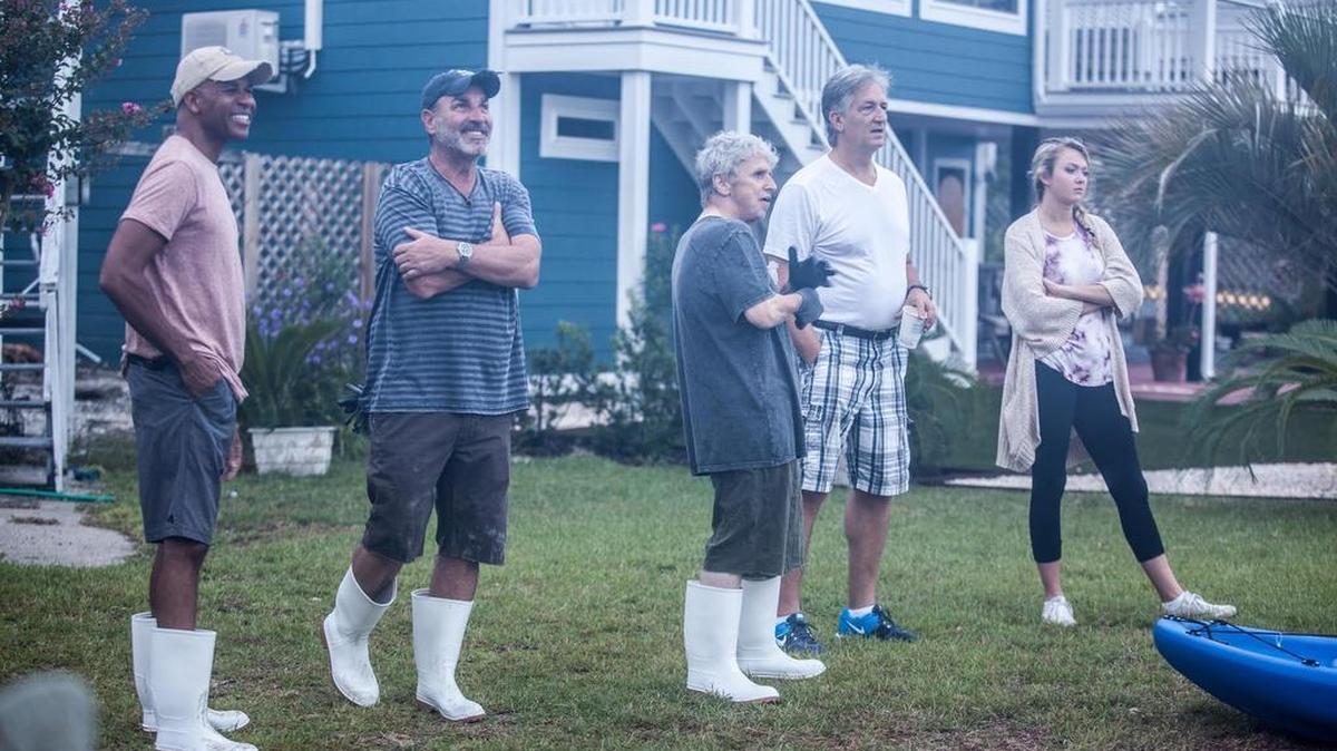 Crew and cast take part in on-site production filming for “Crab Trap,” shot in Murrells Inlet and Garden City Beach. From left: Robert Kerson (who plays Sweetwater Steve), Bryan Guidroz (Greg), John Voldstad (Skip), co-producer Chip White, and Courtney Mauldin, a production assistant. This short film will play in the 5-7 p.m. block April 22, on the final day of the 12th annual Myrtle Beach International Film Festival, April 17-22 at the Grand 14 Cinema, at DeVille and Reed streets, at The Market Common in Myrtle Beach. Details at 843-497-0220 or www.myrtlebeachfilmfestival.com.