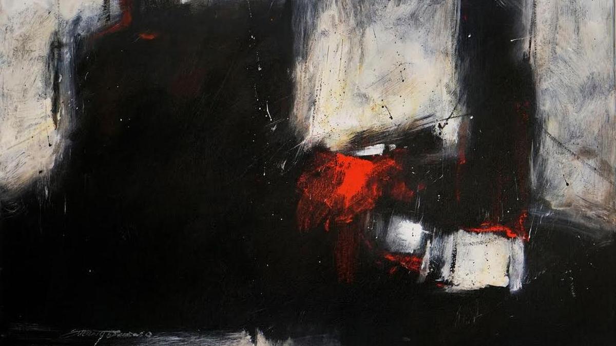 This photo shows “Foundry,” an acrylic on canvas by Sterling Edwards, part of the “Black & White with a Pop” group show in a range of media, through Feb. 6 at Sunset River Marketplace, 10283 Beach Drive S.W. (N.C. 179), Calabash, N.C.