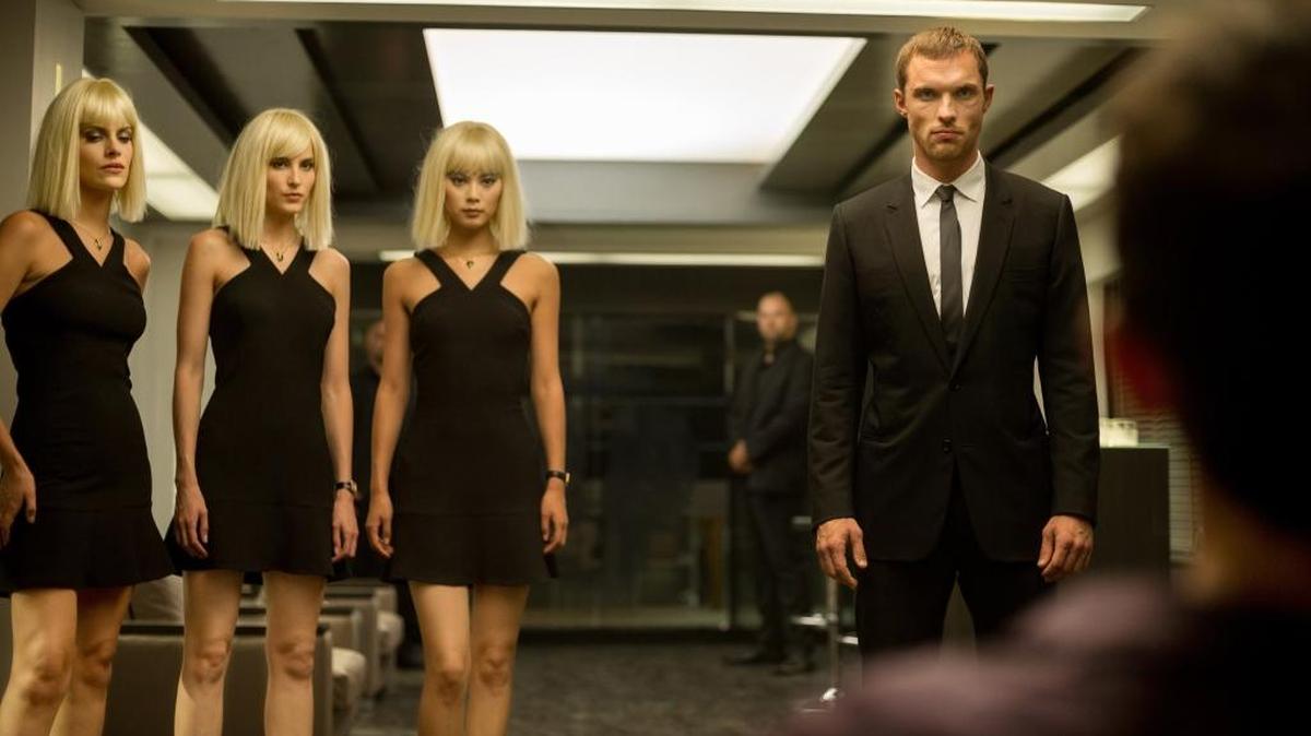 
This photo provided by EuropaCorp/TF1 Films shows Tatiana Pajkovic, from left, as Maria, Loan Chabonal, as Anna, Yu Wenxia, as Qiao, and Ed Skrein, as Frank Martin, in EuropaCorp’s “The Transporter Refueled.” 
