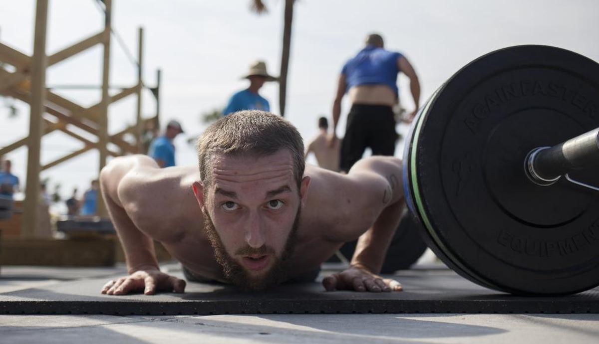 Aaron Burgess of Crossfit Grand Strand and a resident of Myrtle Beach takes part in the Crossfit Summer Games in Myrtle Beach in 2014. File photo.