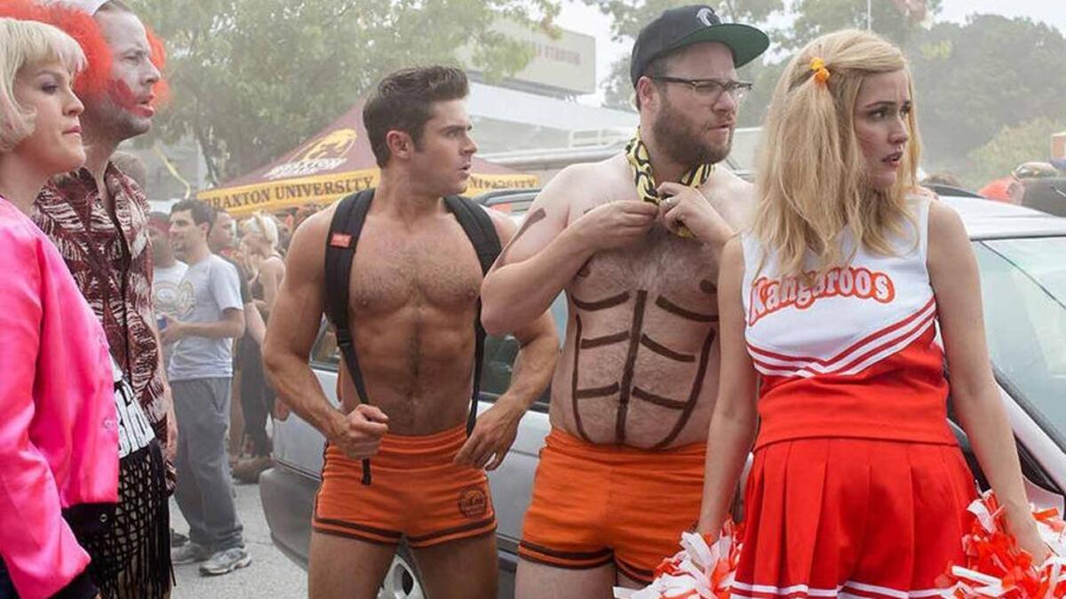 Zac Efron, Seth Rogen and Rose Byrne in “Neighbors 2- Sorority Rising.”