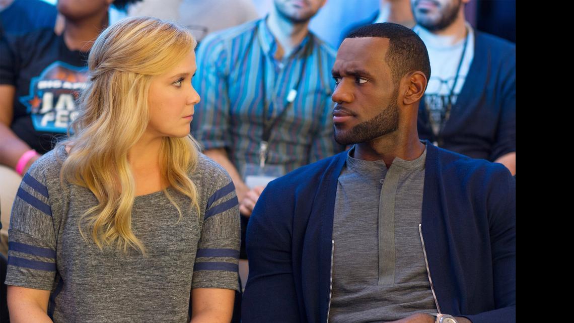 
This image released by Universal Pictures shows Amy Schumer, left, and LeBron James, in a scene from the comedy, “Trainwreck.” Universal Pictures via AP
