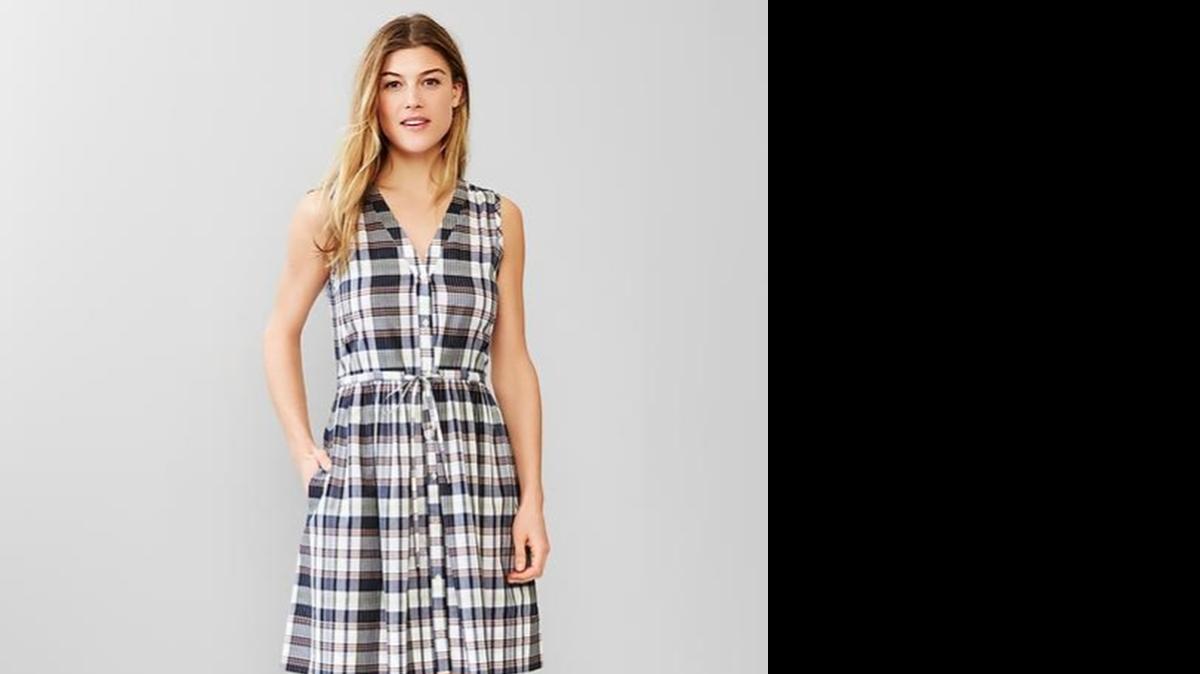 
This printed fit & flare shirtdress can be found at www.gap.com.
