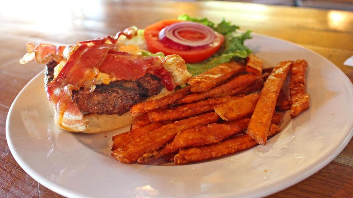 The Heathcliff burger at Salt Water Creek Cafe in Murrells Inlet. Photo by Emily Smith for The Surge.