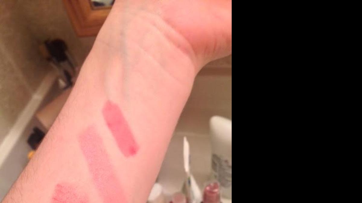 
Swatch of the lip stains. The bottom color is Cynthia Rowley, the middle color is Wet N Wild, and the top color is e.l.f. Photo by Stephanie Bouzounis for The Surge.
