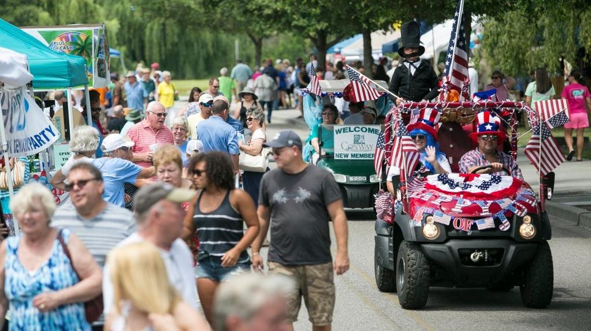 A golf cart parade is held as part of Conway's Riverfest. Conway's Annual Riverfest is held on the banks of the Waccamaw River. The festival includes a golf cart parade, along with live music, art, games for the kids, and vendors. File Photo.