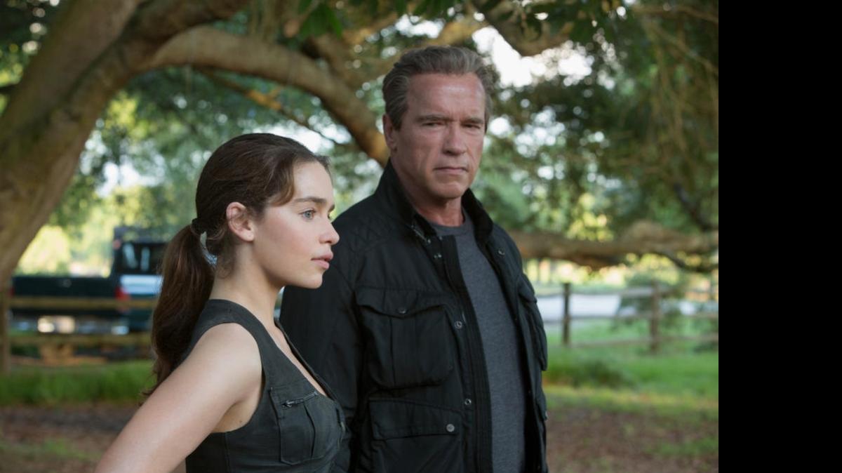 
Emilia Clarke and Arnold Schwarzenegger in “Terminator Genisys.”
