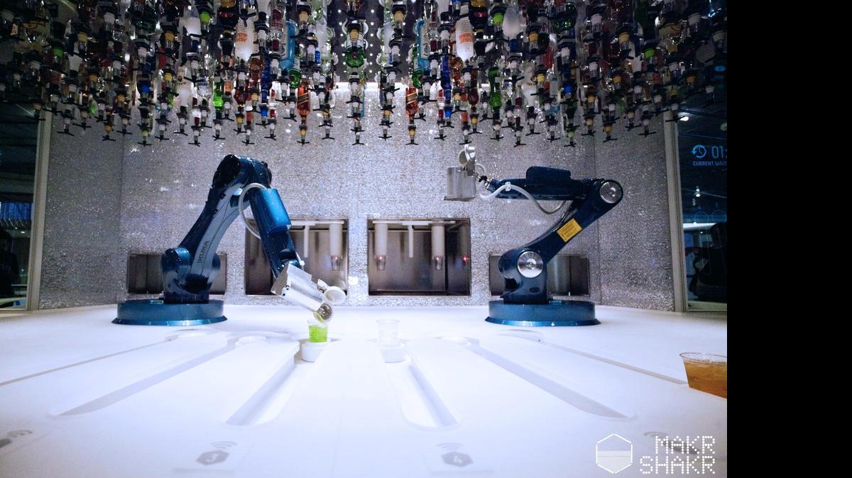 
Royal Caribbean’s robot bar located aboard their Quantum of the Seas cruise ship. A regular bar serving custom adult beverages mixed by mechanical arms. Courtesy photo.


