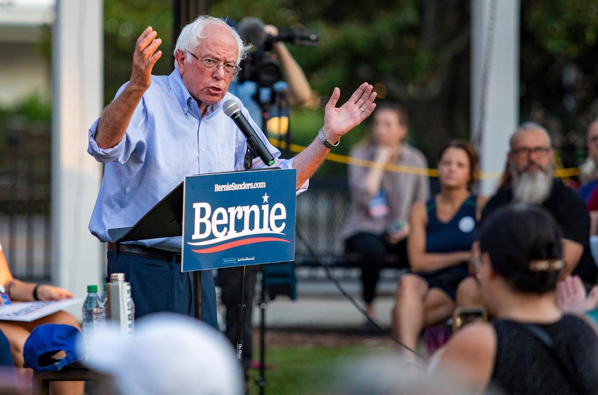Bernie Sanders speaks to Myrtle Beach residents at Chapin Park Thursday evening. Sanders made a stop in Myrtle Beach to talk about climate change.