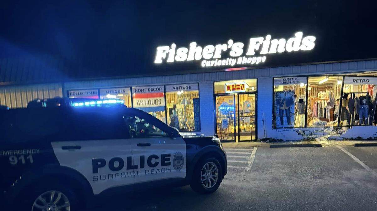 A car drove into Fisher’s Finds Curiosity Shop, destroying a window and part of the store.