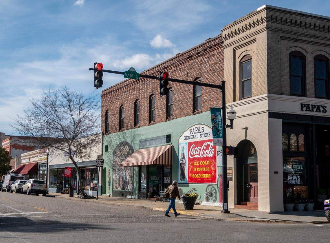 Conway file art January 2020. Images of Conway riverwalk, downtown, streets, trees, park, and bridge.