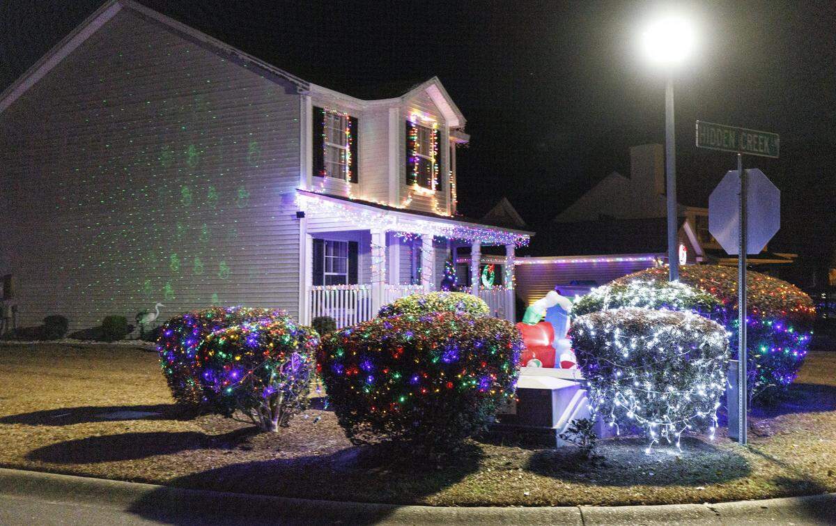 Christmas lights decorate homes in Carolina Forest area communities. Dec. 13, 2024.