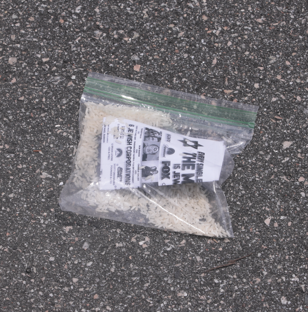 Antisemitic propaganda in a baggie filled with rice found in Carolina Forest neighborhood.