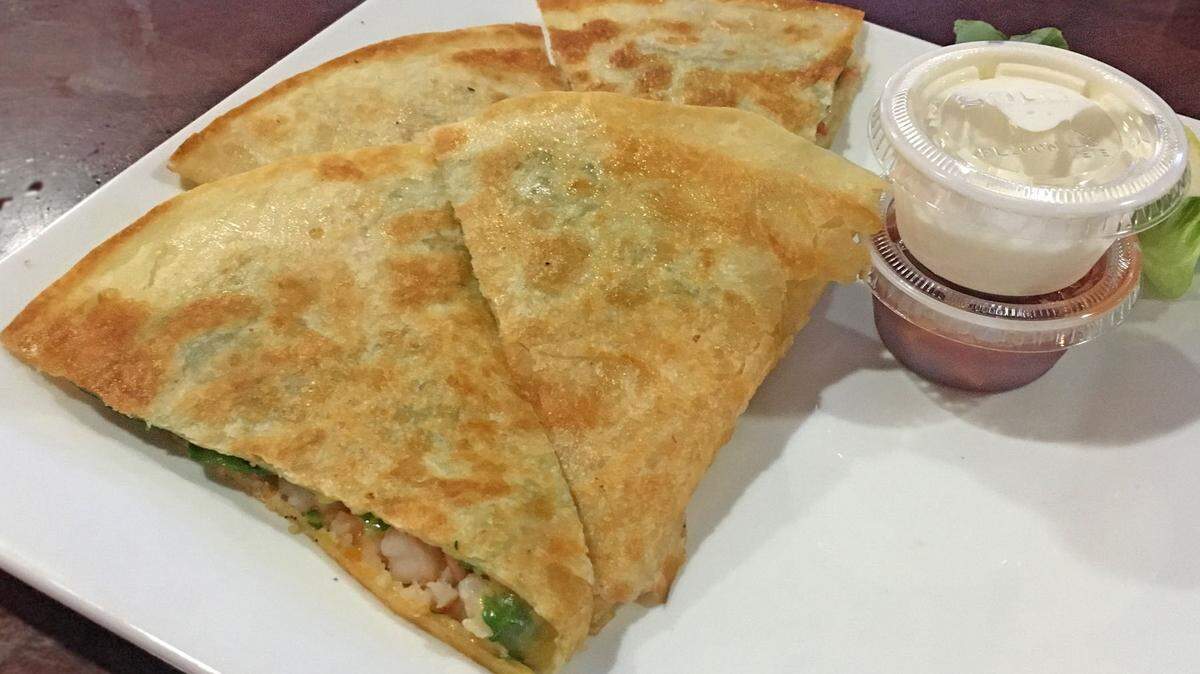 Shtrimp and lobster quesadilla at On the Half Shell.