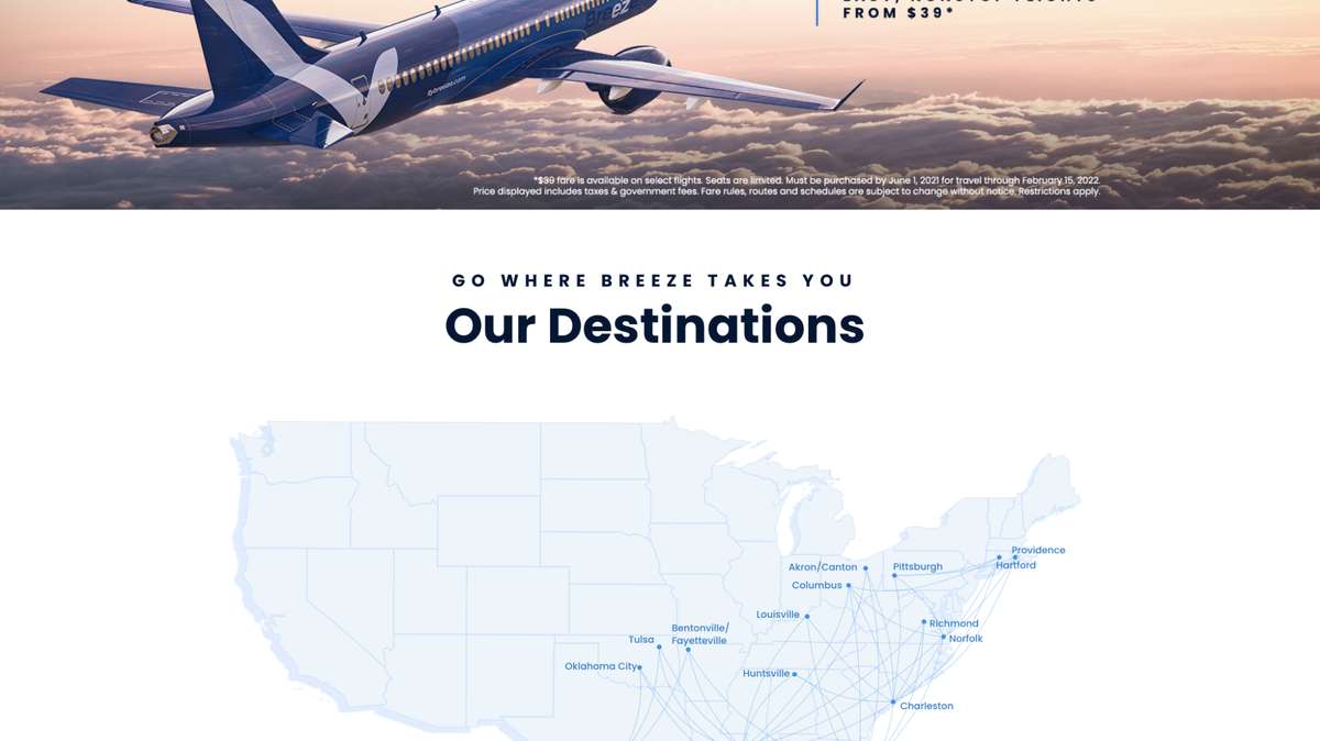 Breeze Airways is a new discount airline flying out of Charleston, S.C. starting May 27, 2021.