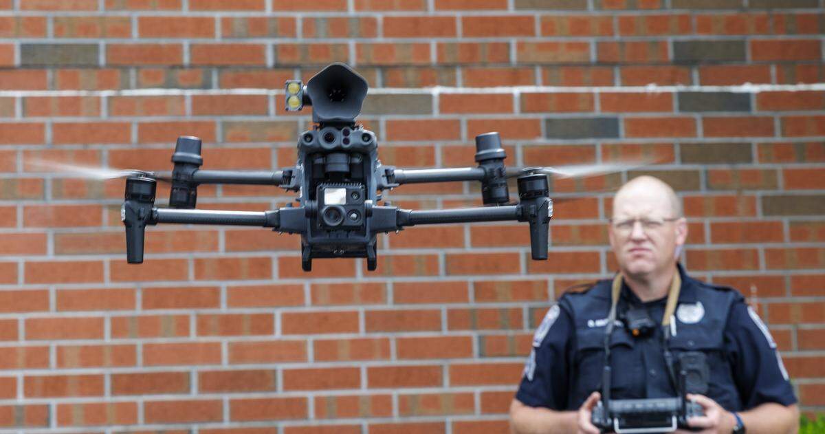 Stephen Murphy, a shift corporal with the North Myrtle Beach Police Department demonstrate's the departments use of drone technologies. Several drones are currently in use by the North Myrtle Beach Police Department. The the department is attempting to grow the program to use small unmanned aerial vehicles to better assist in first response situations. May 11, 2026.
