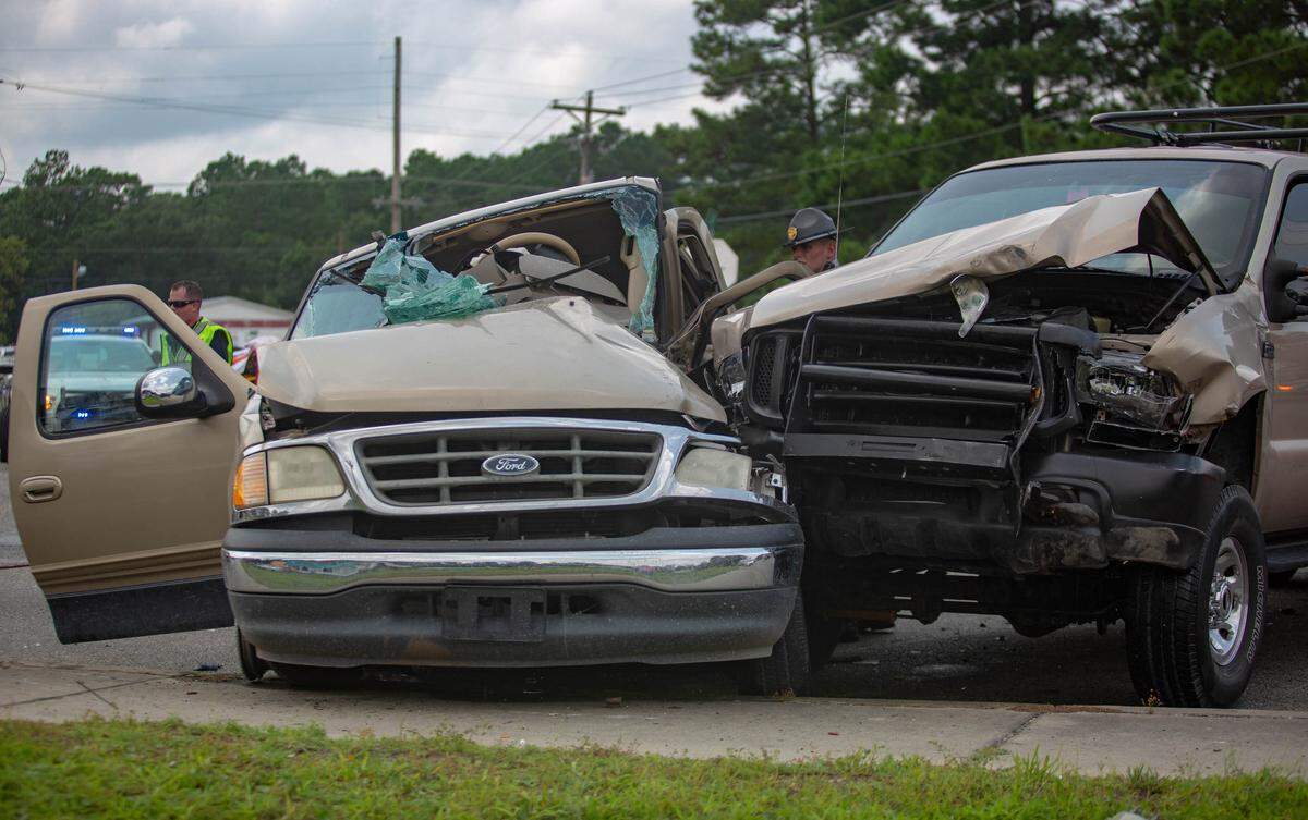 Horry County Fire Rescue, Coastal Carolina Police, Conway Fire Rescue and South Carolina State Troopers respond to a car wreck on Hwy. 544 and West Cox Ferry Road in Conway on Monday.