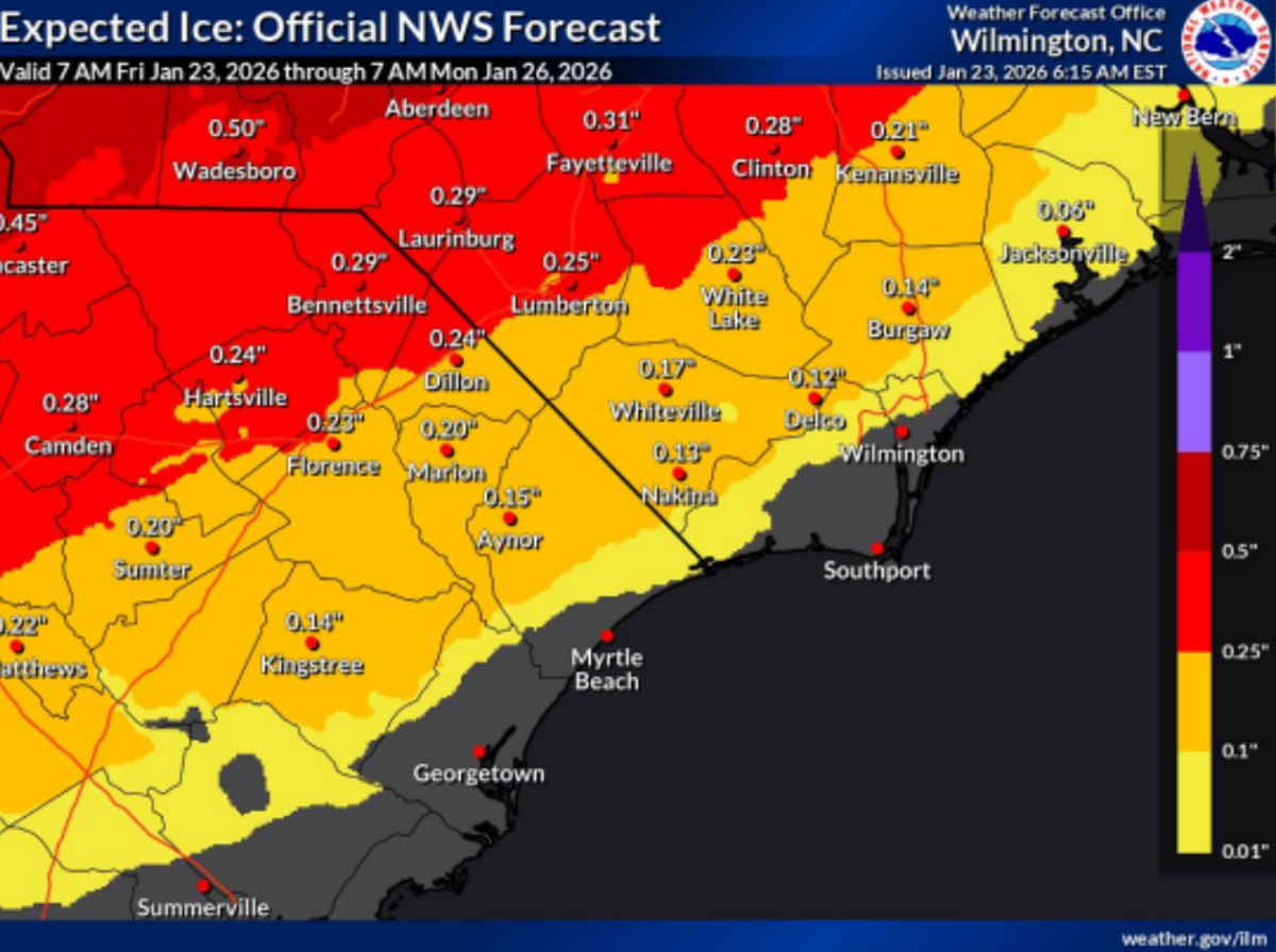 The National Weather Service’s most likely scenario prediction for ice coverage, released Friday morning.