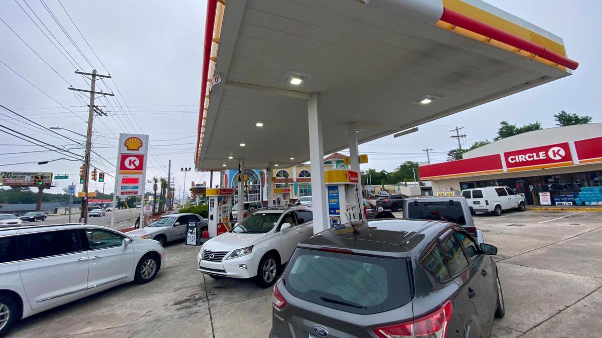 Myrtle Beach gas prices spike more than 11 cents last week to $3.15/gallon, with little chance of relief in sight. Above, stations in North Myrtle Beach experienced gas shortages after a cyber attack shut down a major gas pipeline last May with long lines at the few stations where pumps were still open. May 11, 2021.