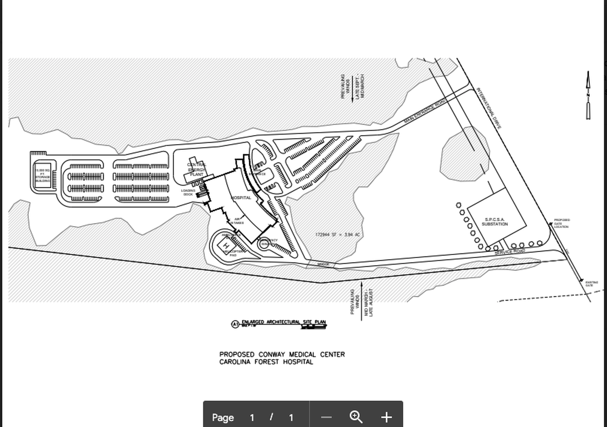 A mock up of CMC’s redesigned plans for a new hospital along International Drive in Carolina Forest.