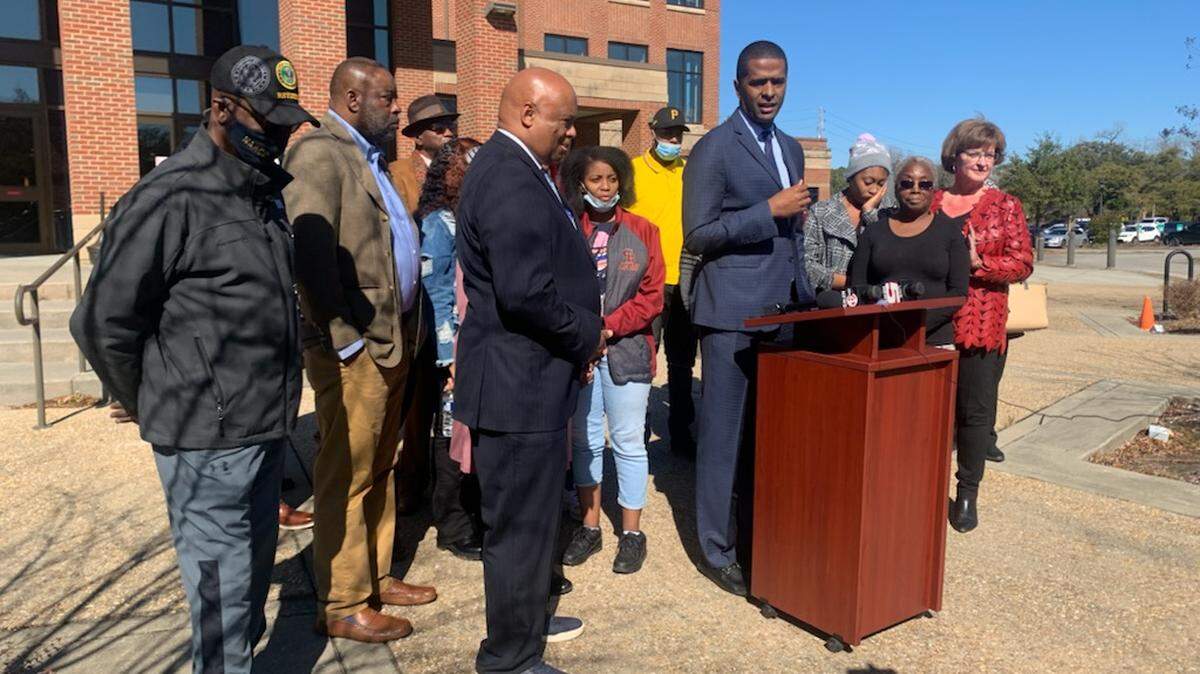 Attorney Bakari Sellers speaks during a news conference in which family and attorneys spoke about a recent incident in which a Hemingway police officer shot and killed a man in Georgetown County. It was held at the Georgetown County Courthouse.