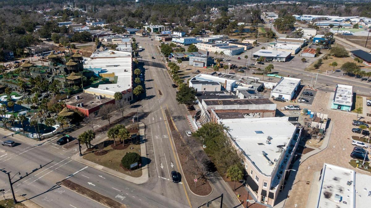 Demolition is underway for the remodeling of three buildings in Myrtle Beach’s Arts & Innovation District to develop a 22 million dollar theater with Coastal Carolina University. Feb. 14, 2025.