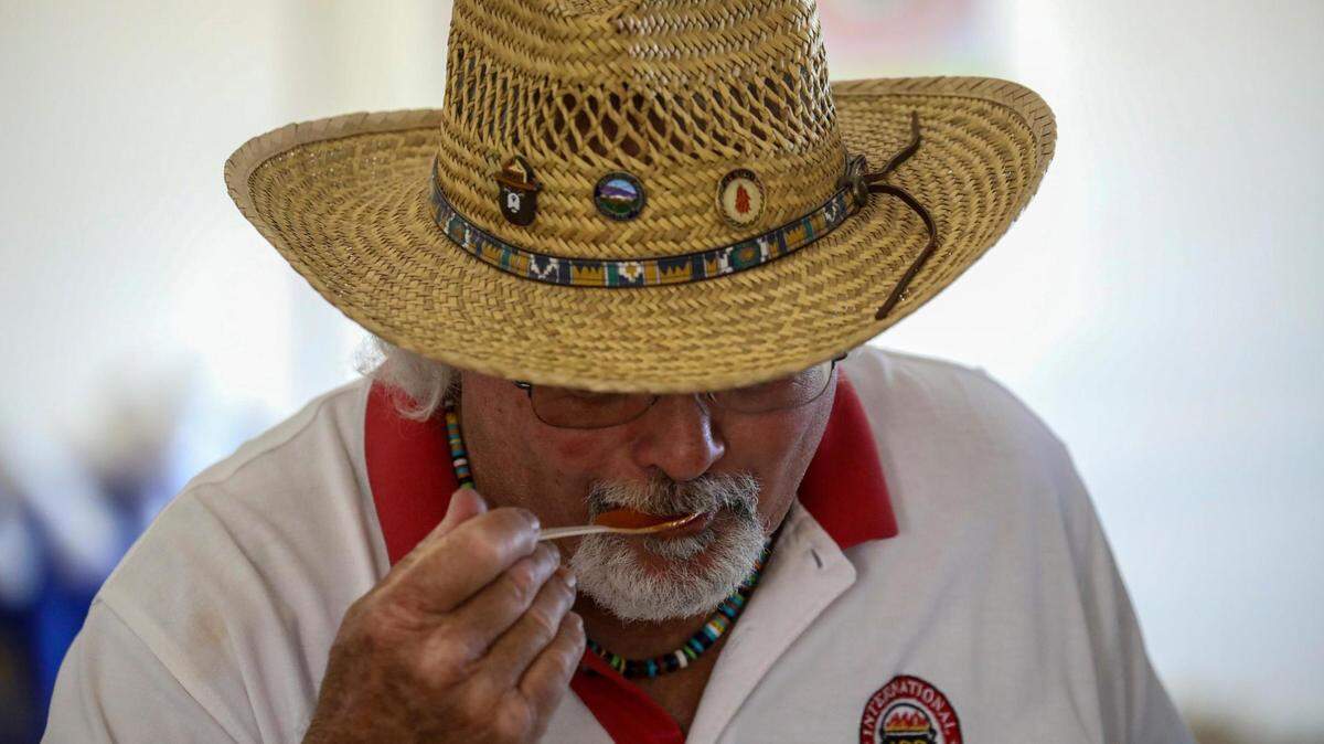Certified chili judge Steve Falkowski taste competitors’ chili at The Beach ’n Chili Fest 55th Annual World Championship Chili Cook-Off on Friday. The event heated up today a the old Pavilion site in Myrtle Beach. In addition to a chili cook-off the event features live music, kids and adult games and entertainment and food trucks. The event is free to attend. Tickets to sample chili and VIP tickets are additional. September 23, 2022.