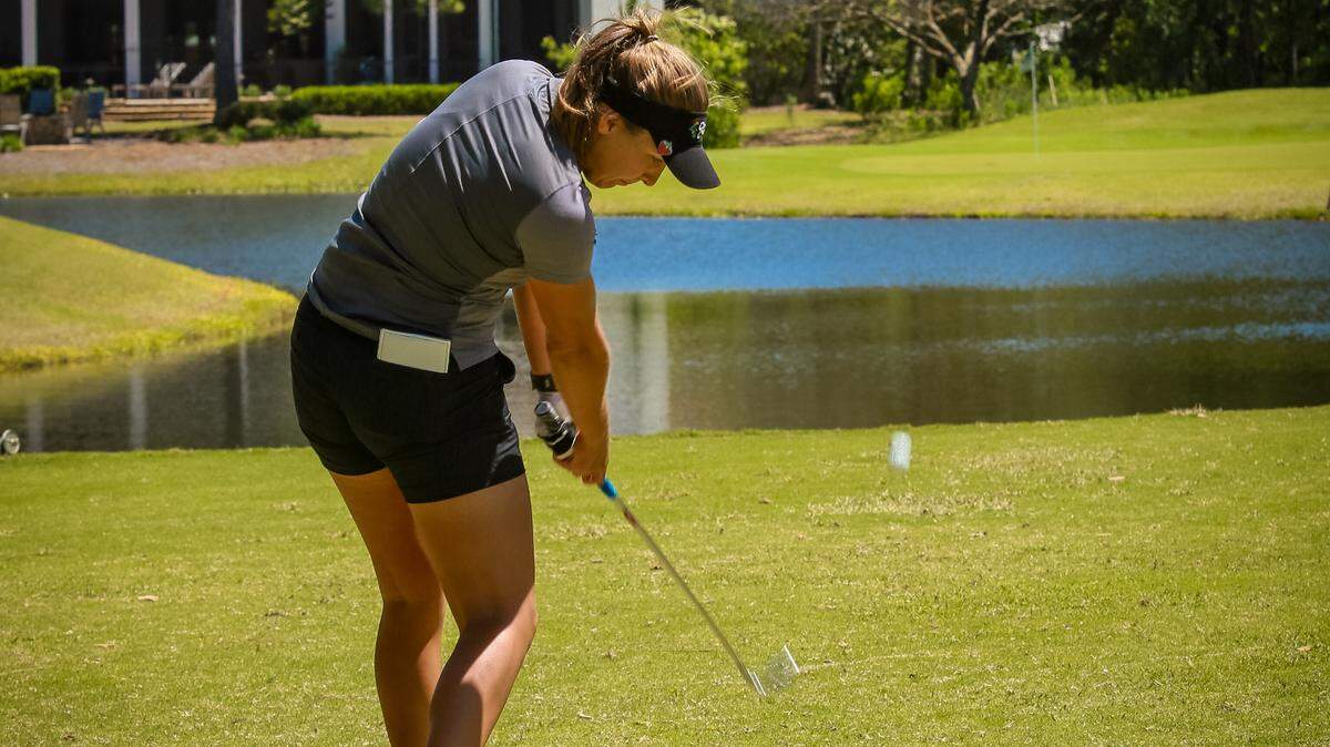Coastal Carolina senior Marie Lunackova hits a shot Tuesday during the second round of the Sun Belt Conference Women’s Golf Championship at LPGA International in Daytona Beach, Florida.