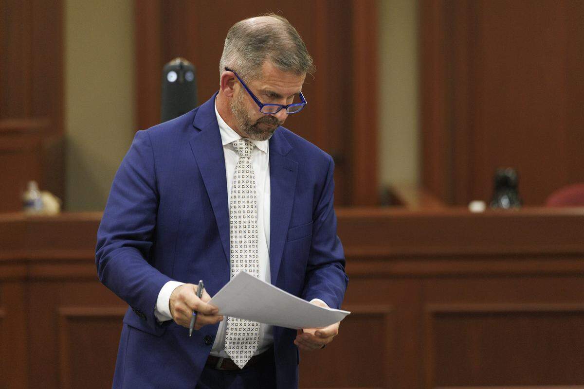 Scott Spivey family attorney Mark Tinsley appears in a Conway court on Monday. A judge heard procedural motions in the civil suit over the shooting death of Scott Spivey by Weldon Boyd and Kenneth "Bradley" Williams in a Conway, SC courtroom on Monday. Nov. 17, 2025.