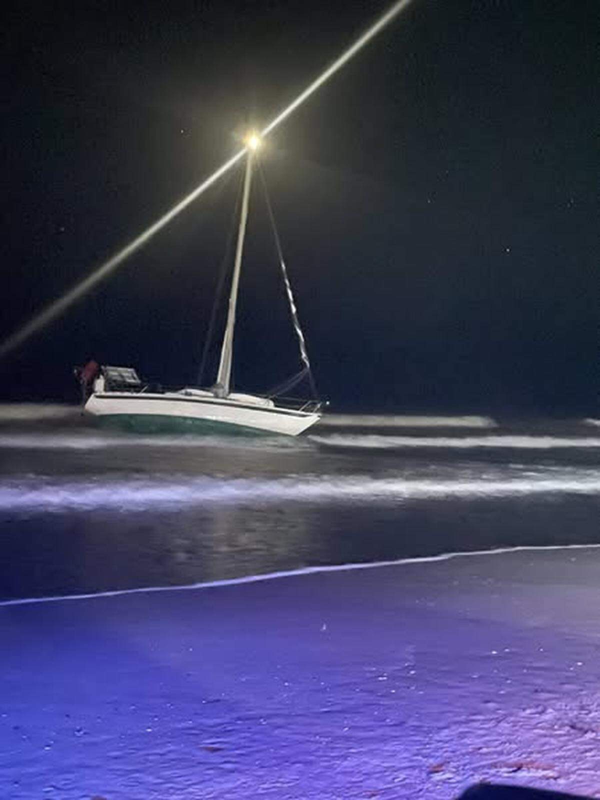 A sailboat washed ashore in Myrtle Beach early Monday morning.