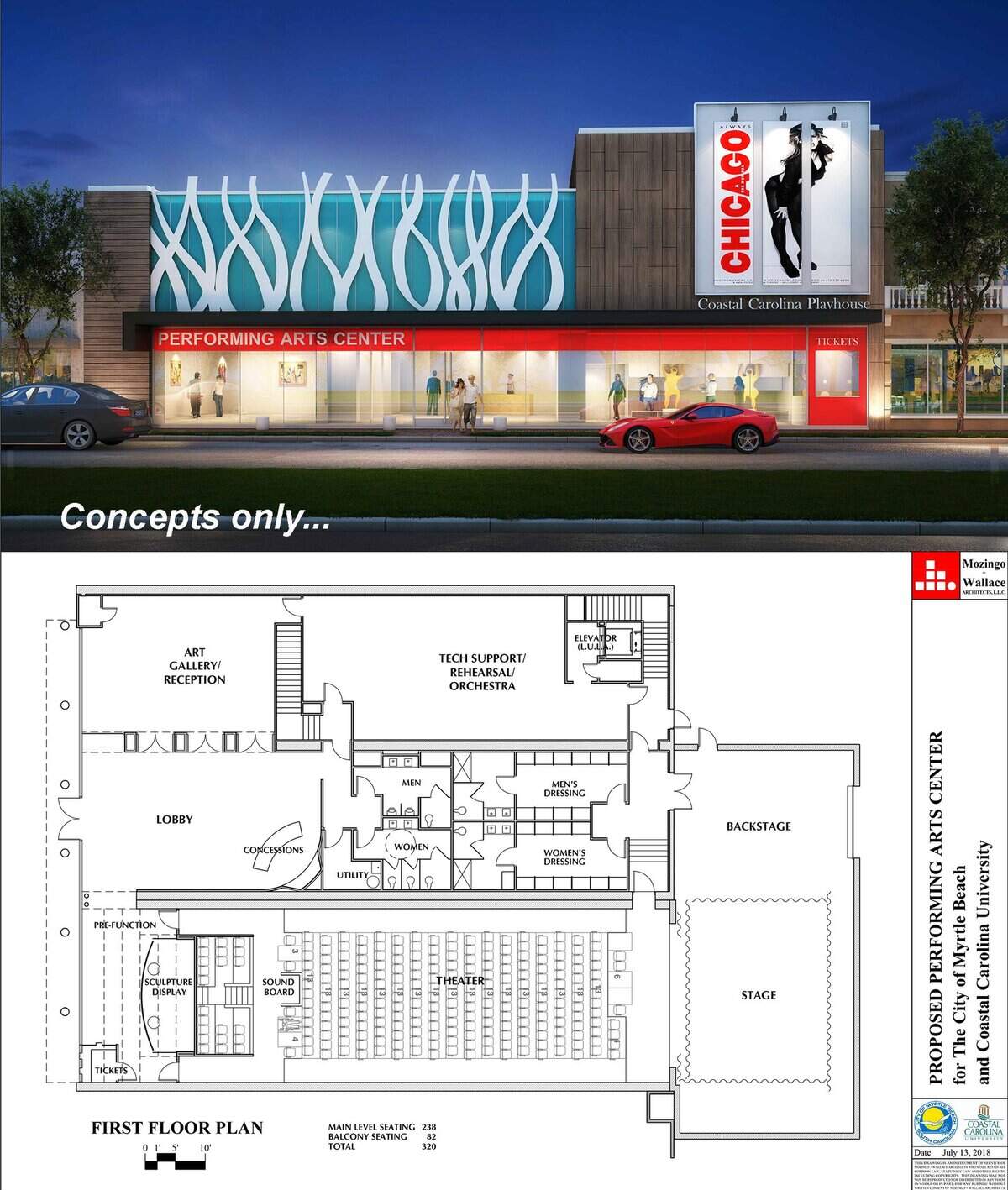Potential renderings for a new performing arts center in downtown Myrtle Beach