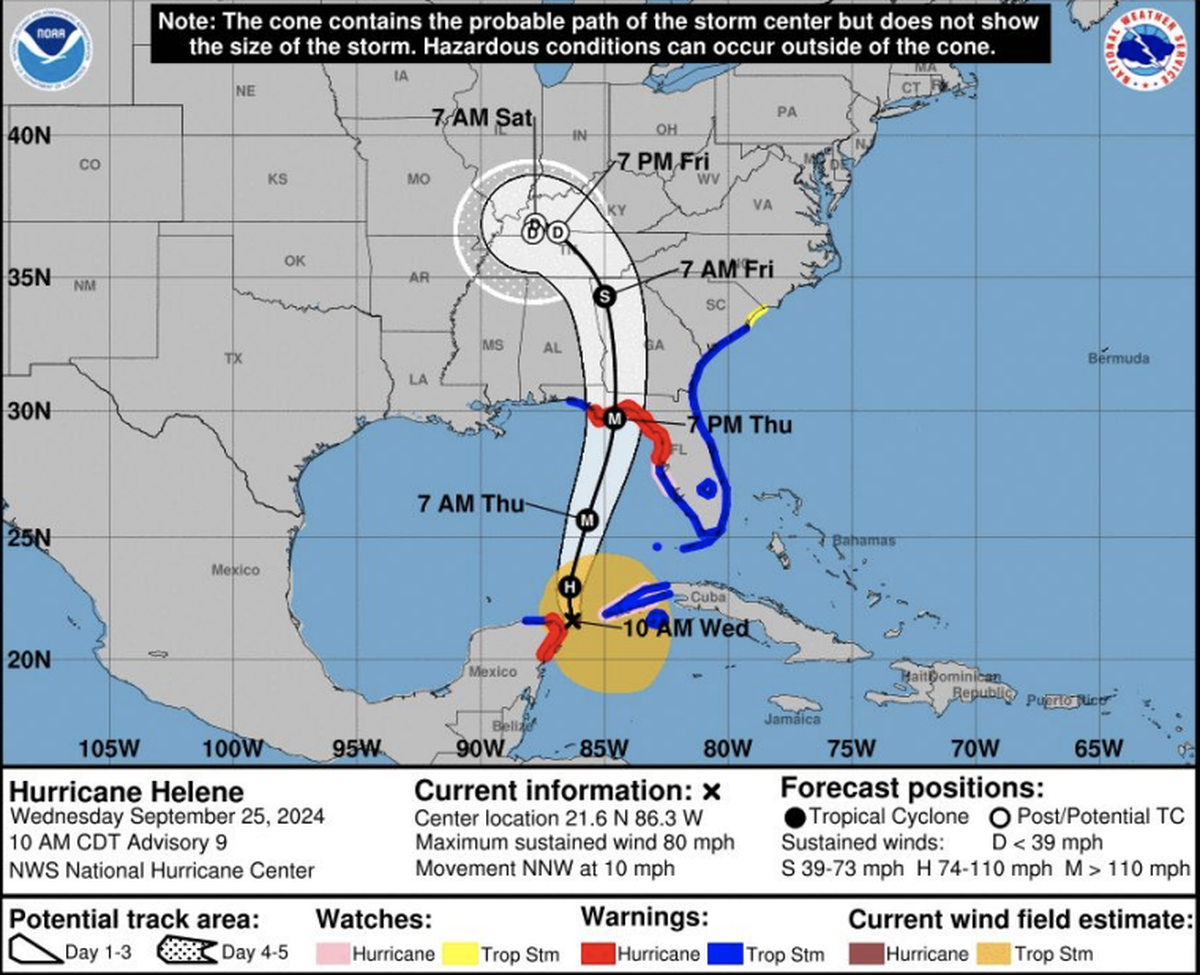 The National Weather Service forecast Hurricane Helene will pass through the Florida Panhandle, Georgia, Tennessee and Kentucky.&nbsp;The main path of the storm isn’t expected to hit the Myrtle Beach area. 