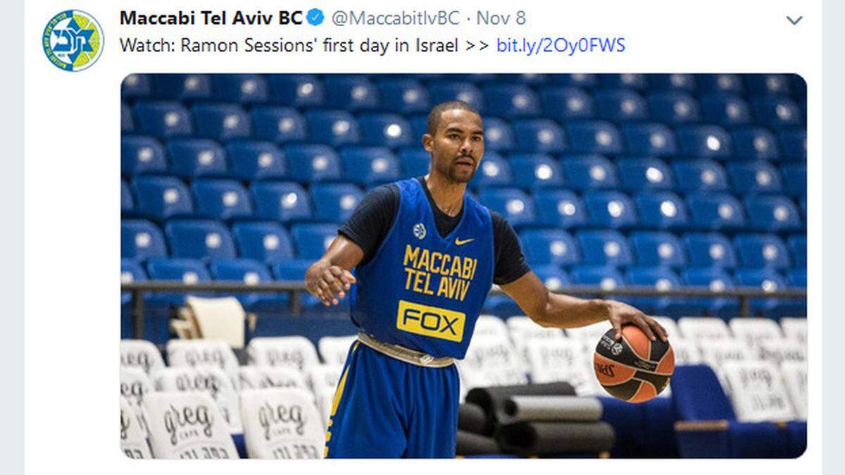 A tweet from Maccabi Tel Aviv Basketball Club shows Myrtle Beach native Ramon Sessions during his first practice with the team.