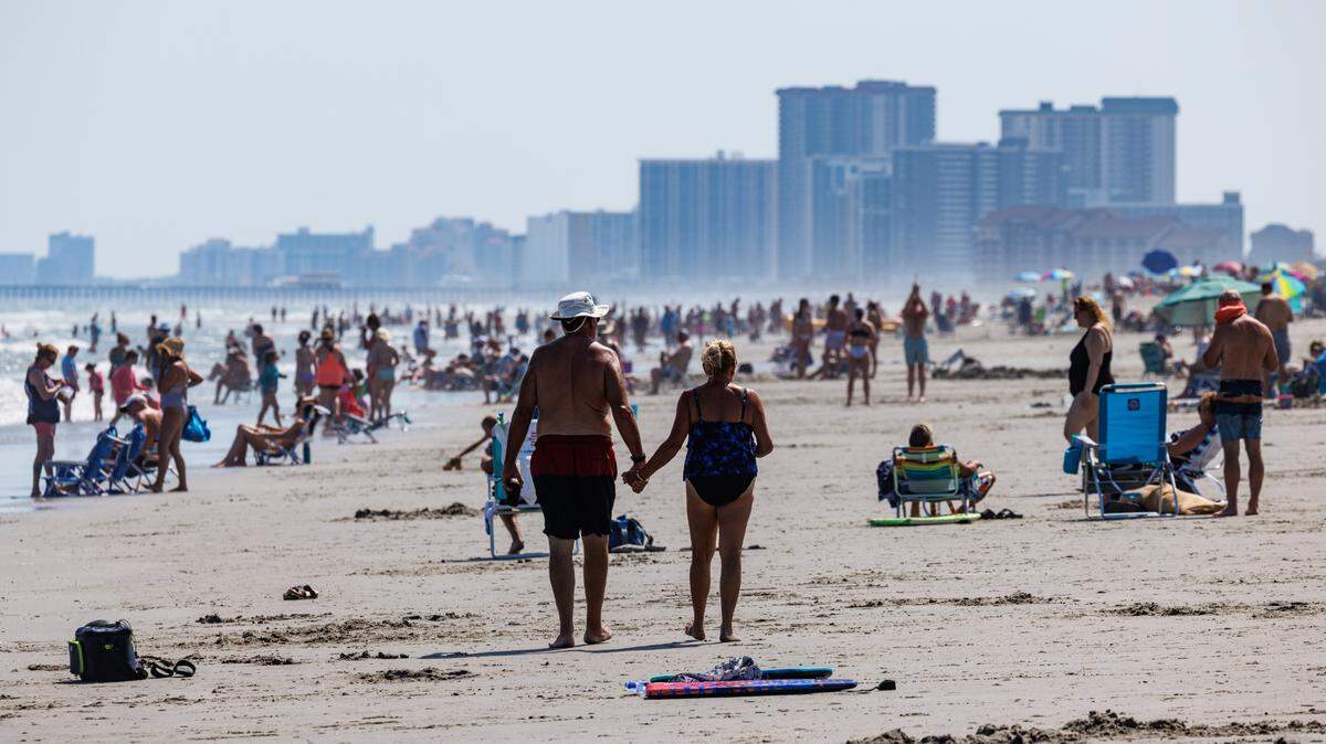 Sunbathers crowd Grand Strand beaches on June 26, 2025. 