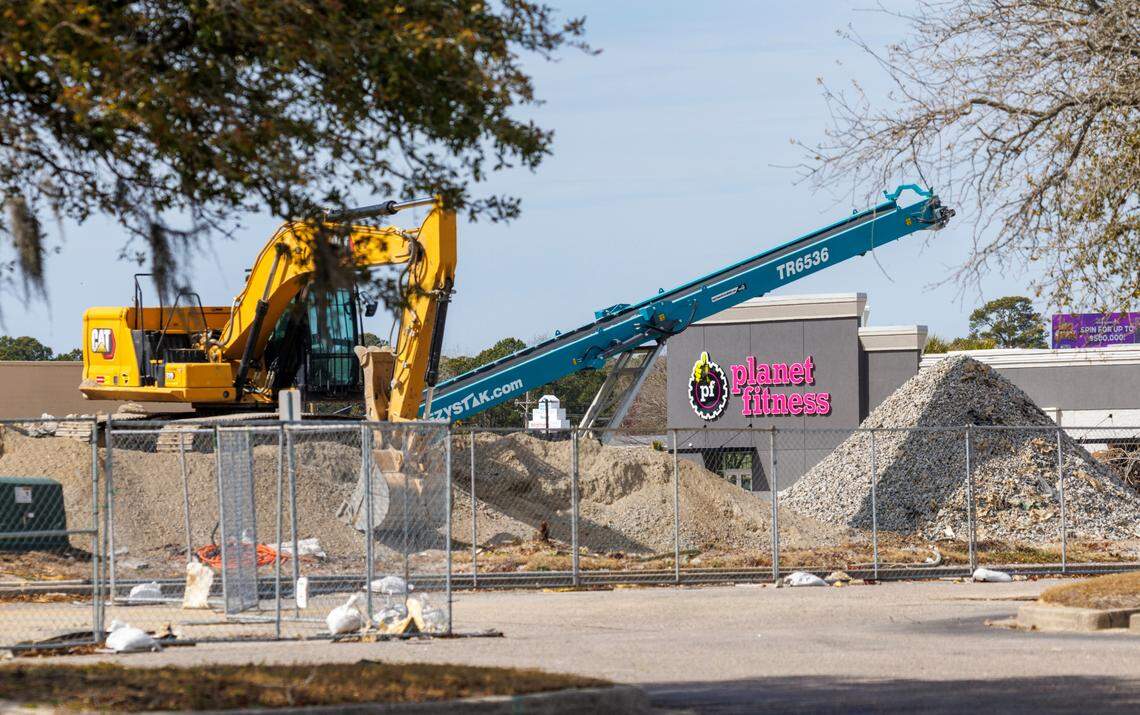 The Inlet Square Mall re-development project in Murrells Inlet continues. A representative for Paramount Development Corporation said the demolition will be completed in the next few weeks. Home2Suites by Hilton plans to open near the Belk store at the mall, along with a Hobby Lobby replacing the former JCPenney. The only businesses currently open on the property are Belk and Planet Fitness. Friday, March 7, 2025.