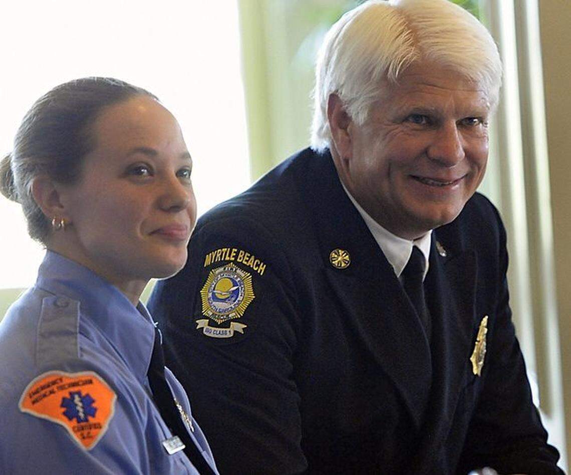 Jennifer Gilbert pictured with former MBFR Fire Chief Alvin Payne -