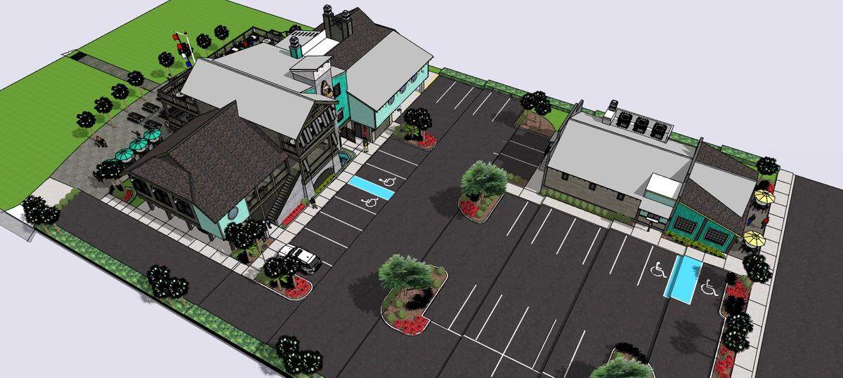 Conceptual design for the proposed construction of Bubba’s Fish Shack and Ultimate California Pizza along S. Ocean Boulevard.