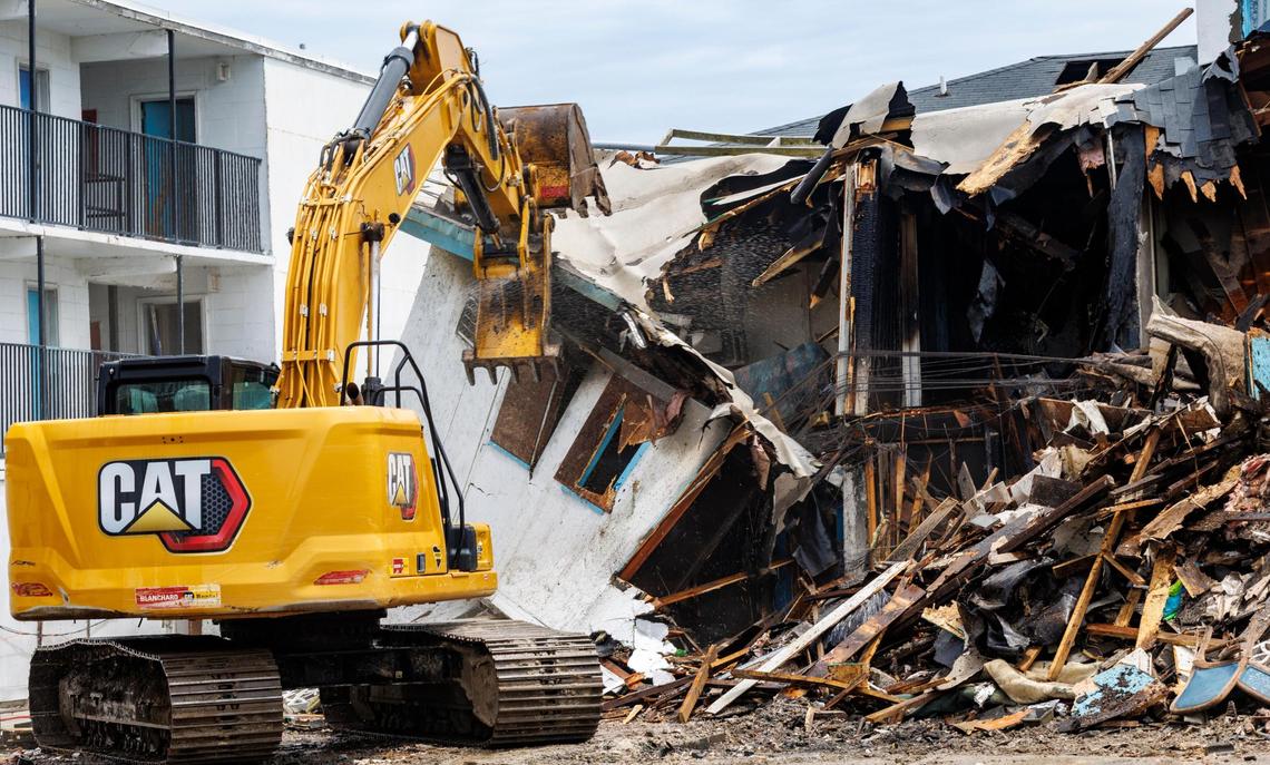 The Coral Sands Motel near Third Avenue North in Myrtle Beach, SC is being demolished after a years-long investigation by the Myrtle Beach Police Department into illegal activity at the motel. It has since been closed and the property sold. A section of Ocean Boulevard was closed as workers clear the site. Monday, May 19, 2025.