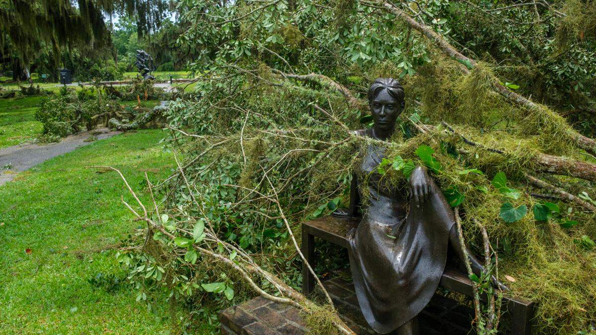 Fallen limbs obscure statuary at Brookgreen Gardens on Monday. A severe thunderstorm caused tree damage and power outages on the South end of the Grand Strand on Monday morning. The communities of Murrells Inlet, Litchfield and Pawleys Island, S.C. were still attempting to clean up the damage Monday afternoon. June 10, 2024.