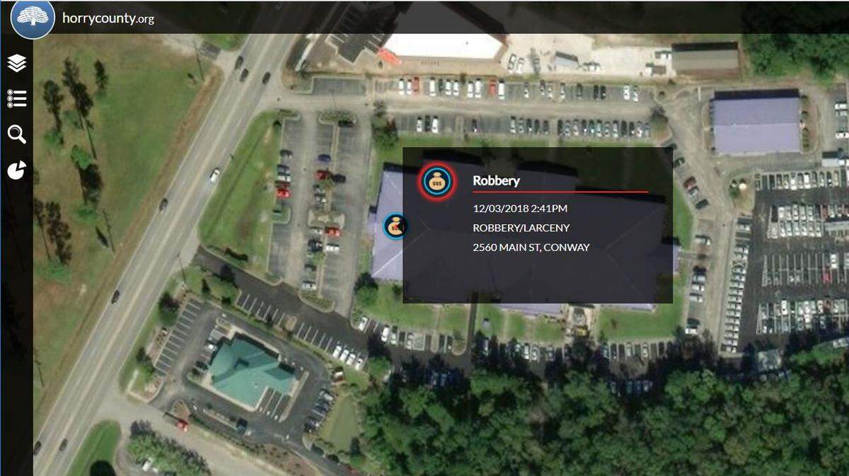 The Horry County crime map shows a robbery was reported at the county’s M.L. Brown Public Safety Building Monday afternoon.