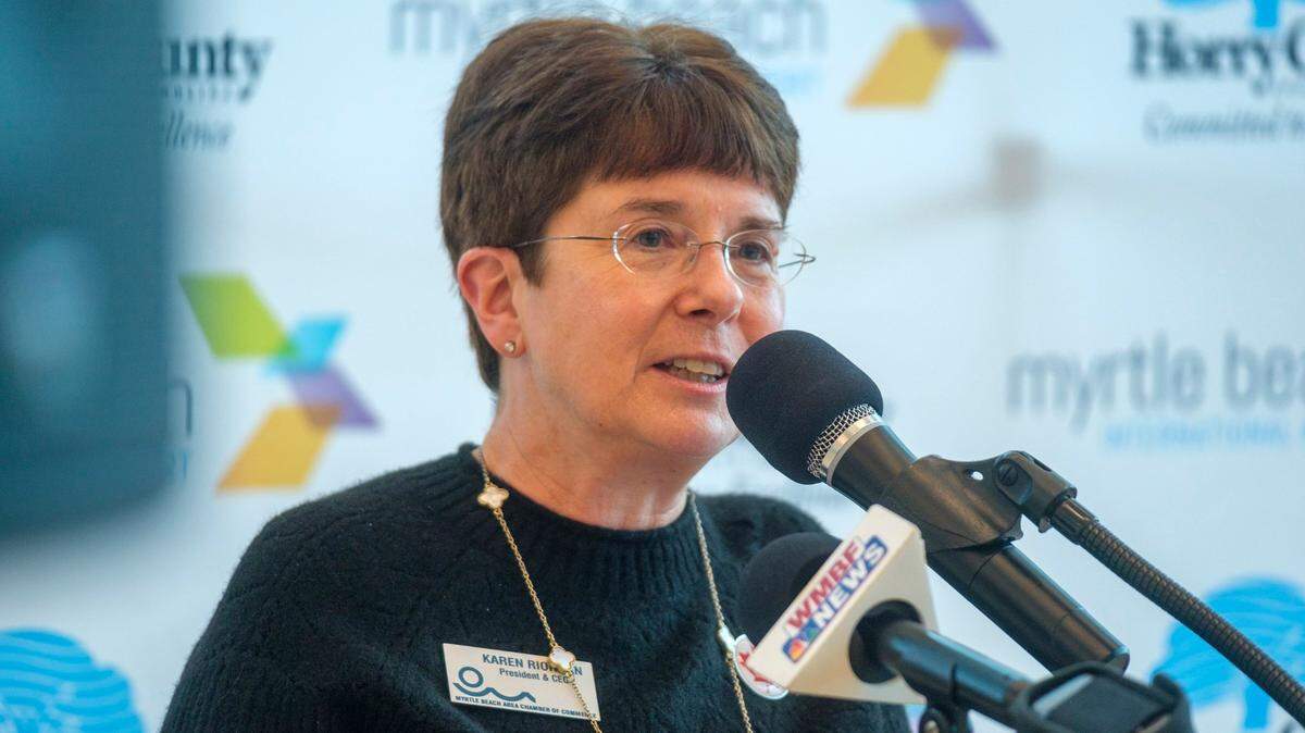 Karen Riordan, President of Myrtle Beach Area Chamber of Commerce speaks at Myrtle Beach International Airport. TSN File. March 09, 2022.
